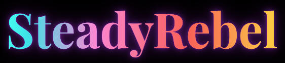 Steady Rebel logo Neon rainbow colors on black, roots spiral on top and then tree on top of spiral